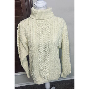 Butter Yellow Turtleneck‎ Sweater Cable Knit Pullover Cotton size L chunky